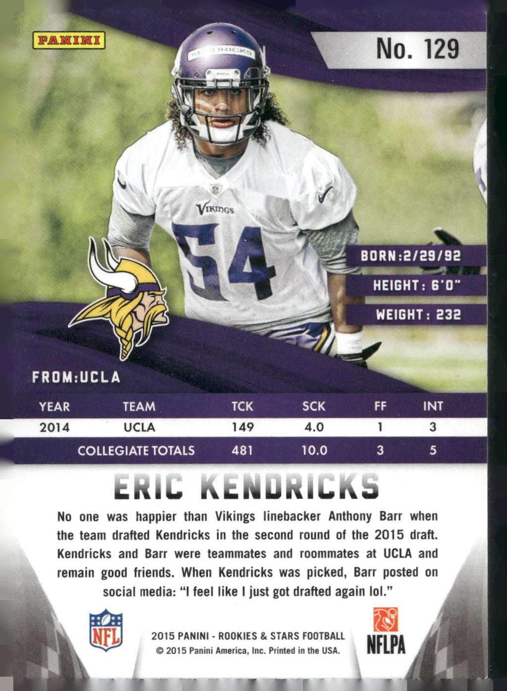 2015 Panini Rookies & Stars #129 Eric Kendricks