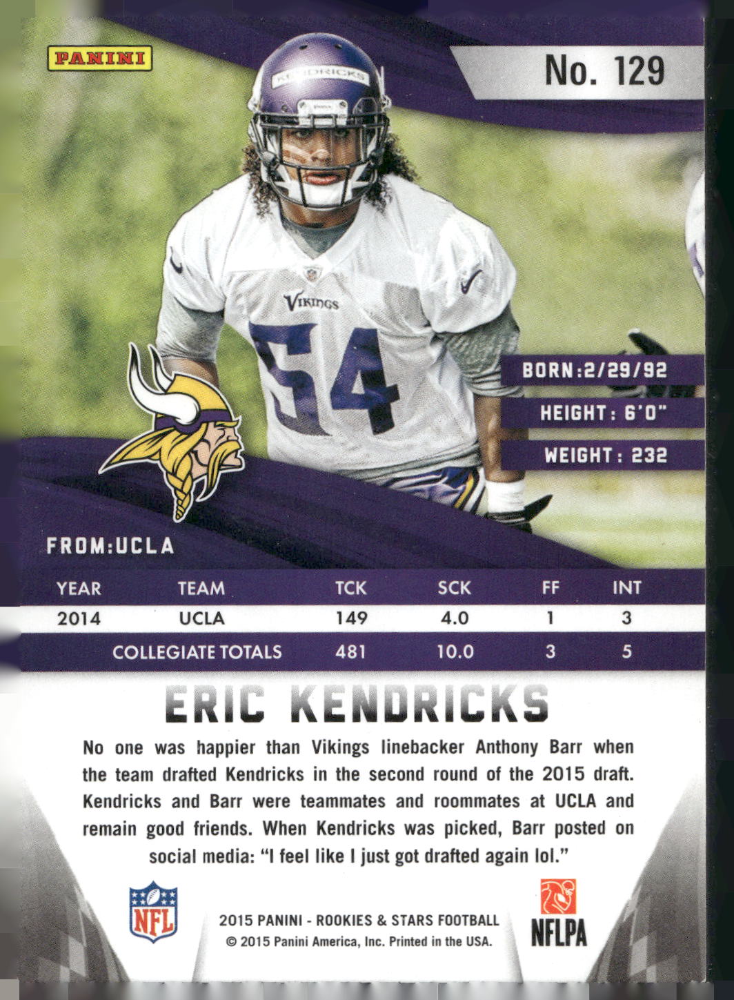 2015 Panini Rookies & Stars #129 Eric Kendricks