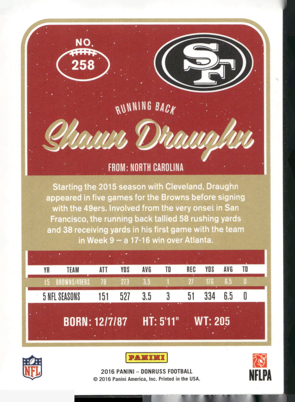 2016 Donruss #258 Shaun Draughn