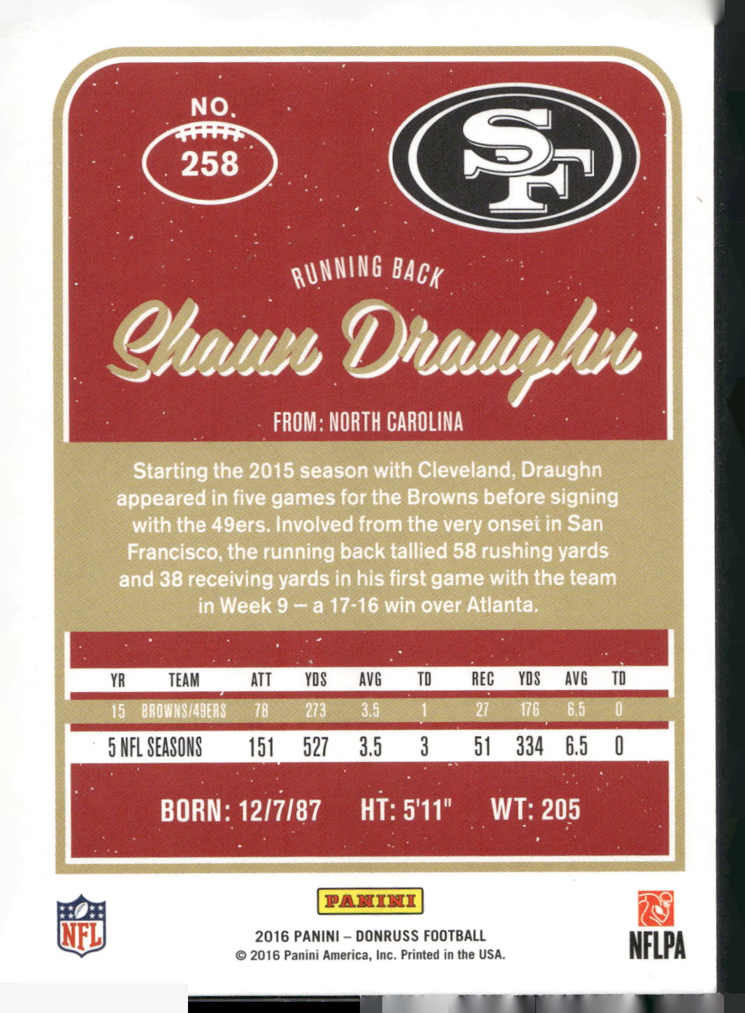 2016 Donruss #258 Shaun Draughn
