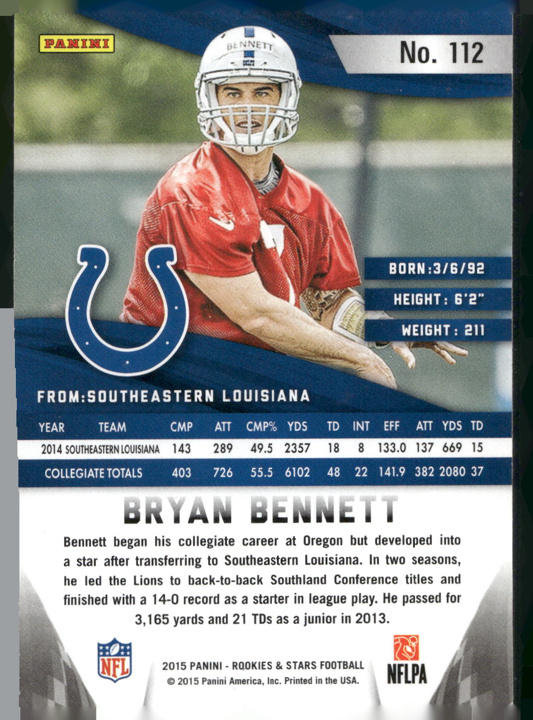 2015 Panini Rookies & Stars #112 Bryan Bennett