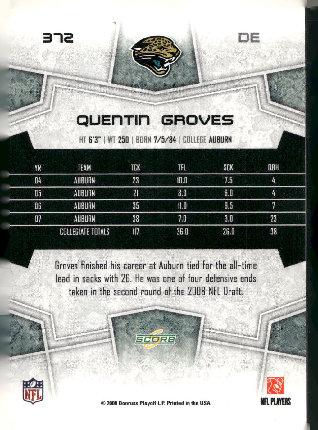 2008 Score #372 Quentin Groves