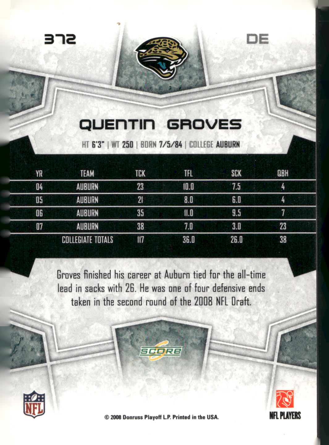 2008 Score #372 Quentin Groves