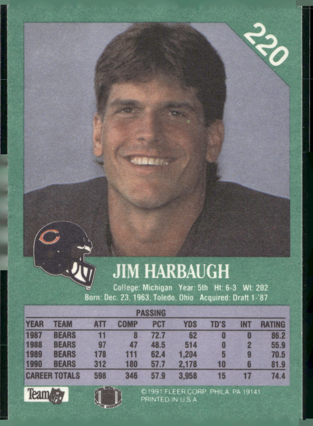 1991 Fleer #220 Jim Harbaugh