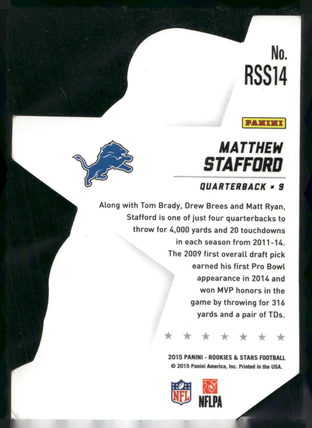 2015 Panini Rookies & Stars #RSS14 Matthew Stafford Stars Die Cuts