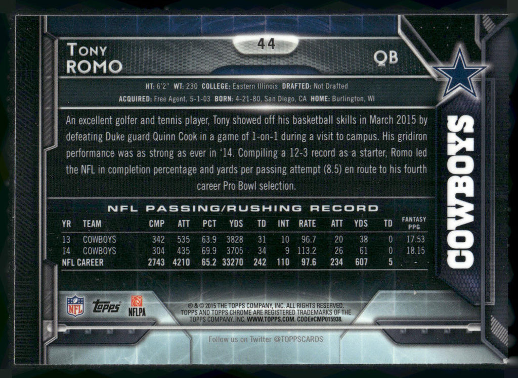 2015 Topps Chrome #44 Tony Romo