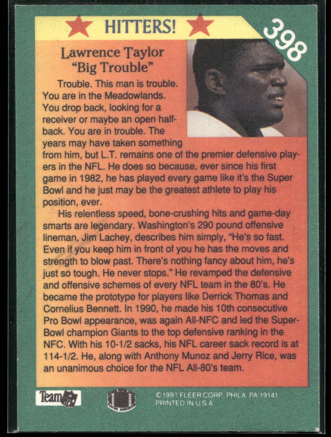 1991 Fleer #398 Lawrence Taylor