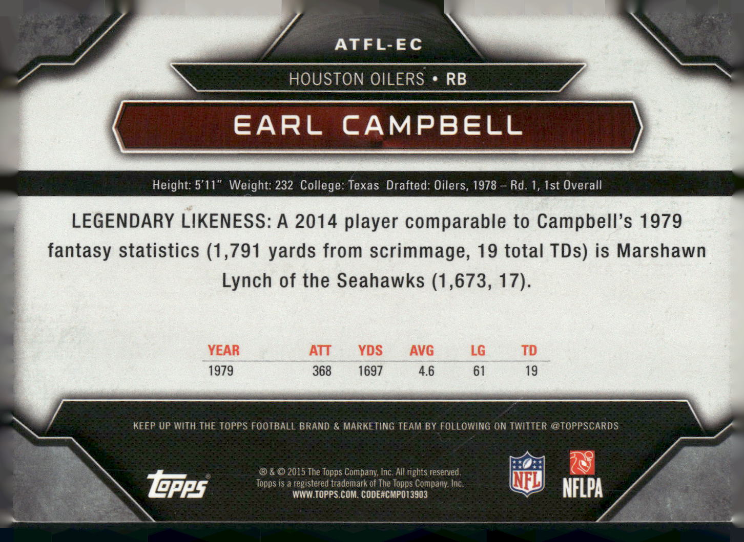 2015 Topps #ATFL-EC Earl Campbell All Time Fantasy Legends