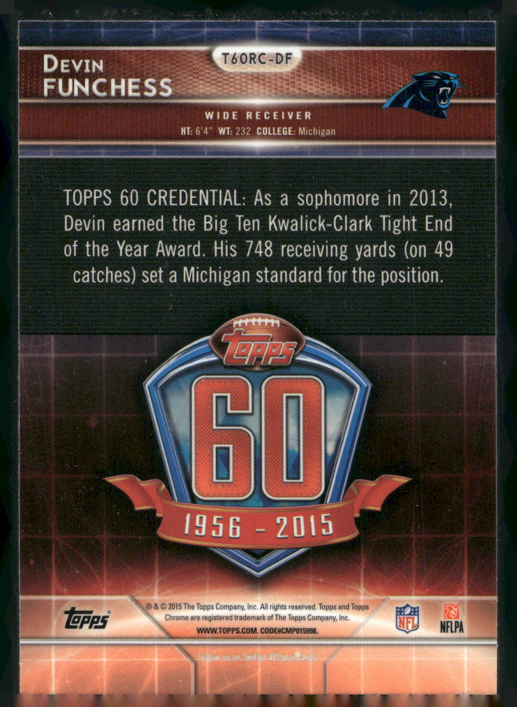2015 Topps Chrome #T60RC-DF Devin Funchess 60th Anniversary Rookies