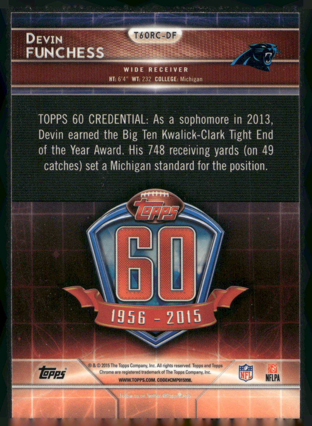 2015 Topps Chrome #T60RC-DF Devin Funchess 60th Anniversary Rookies