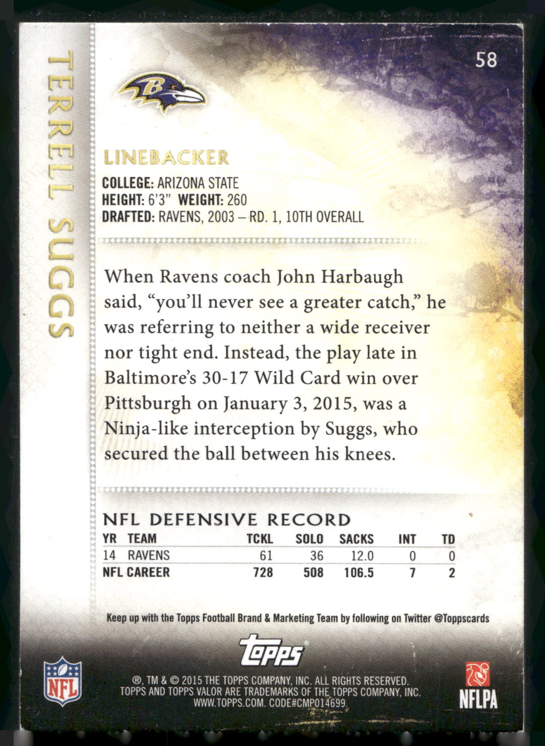 2015 Topps Valor #58 Terrell Suggs Speed