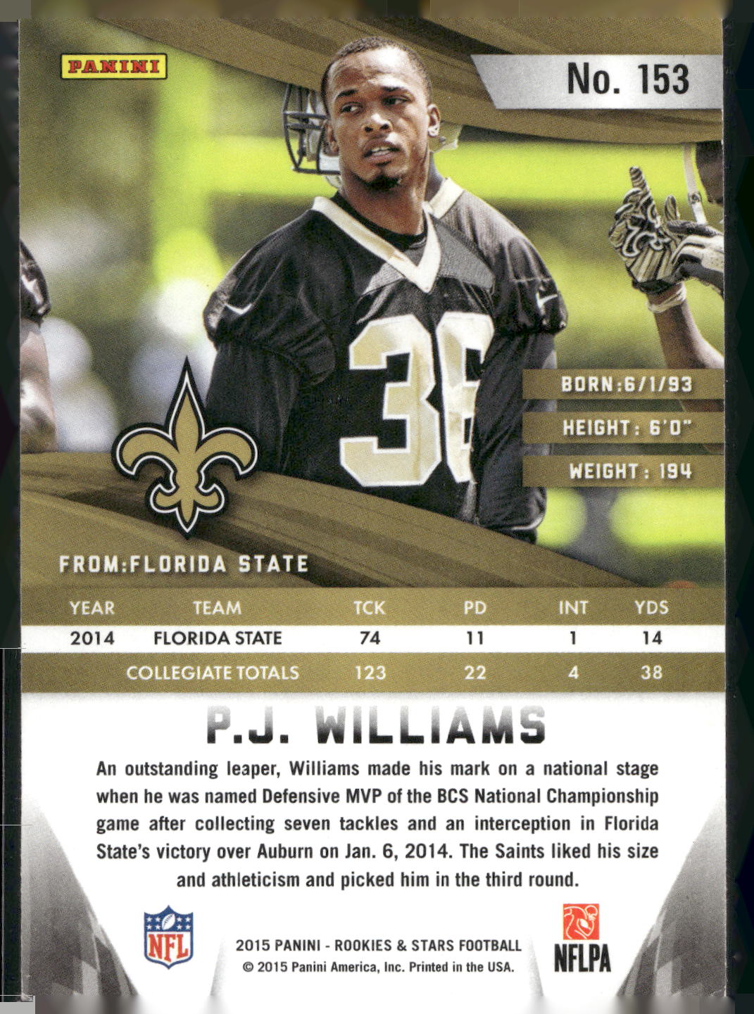 2015 Panini Rookies & Stars #153 P.J. Williams