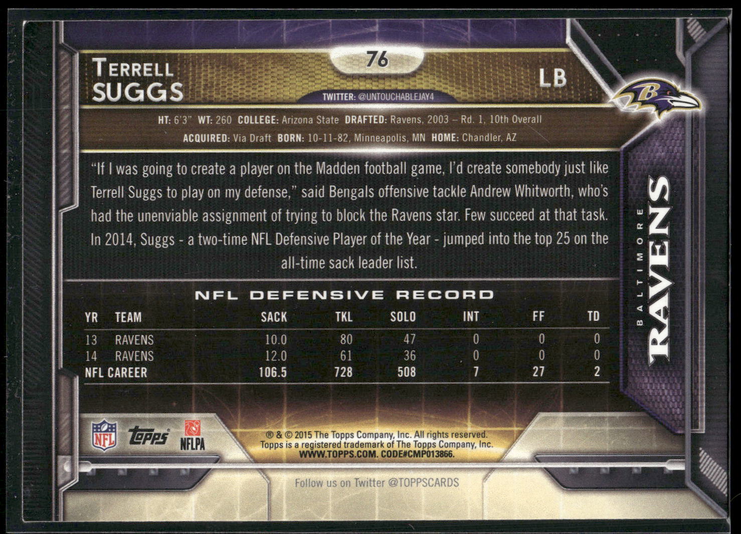 2015 Topps #76 Terrell Suggs