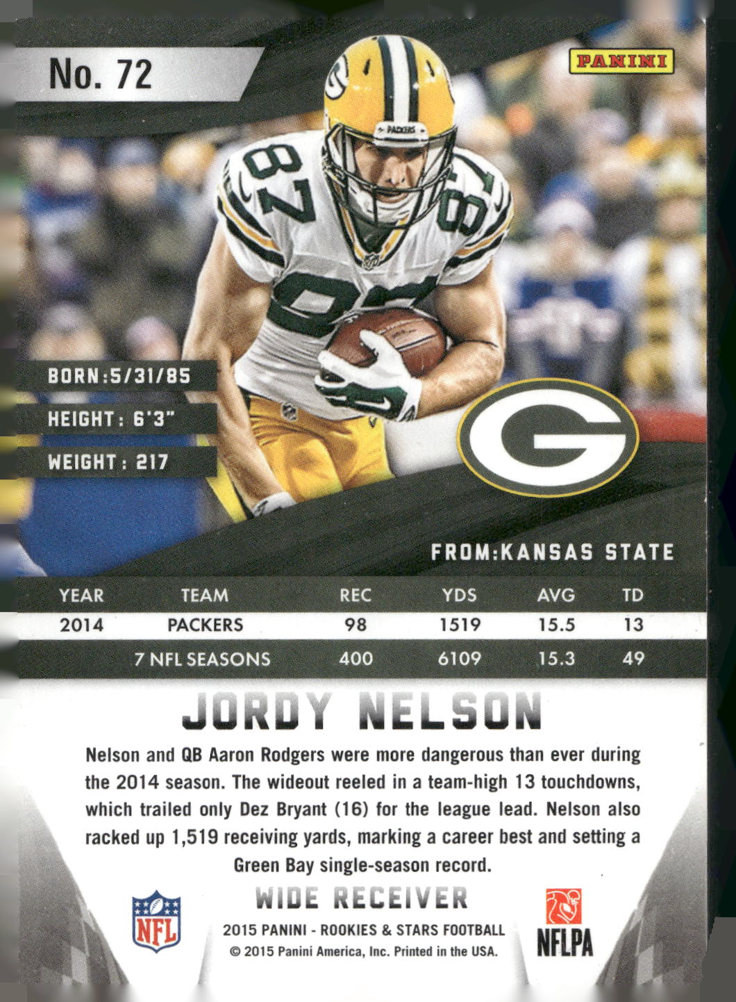 2015 Panini Rookies & Stars #72 Jordy Nelson