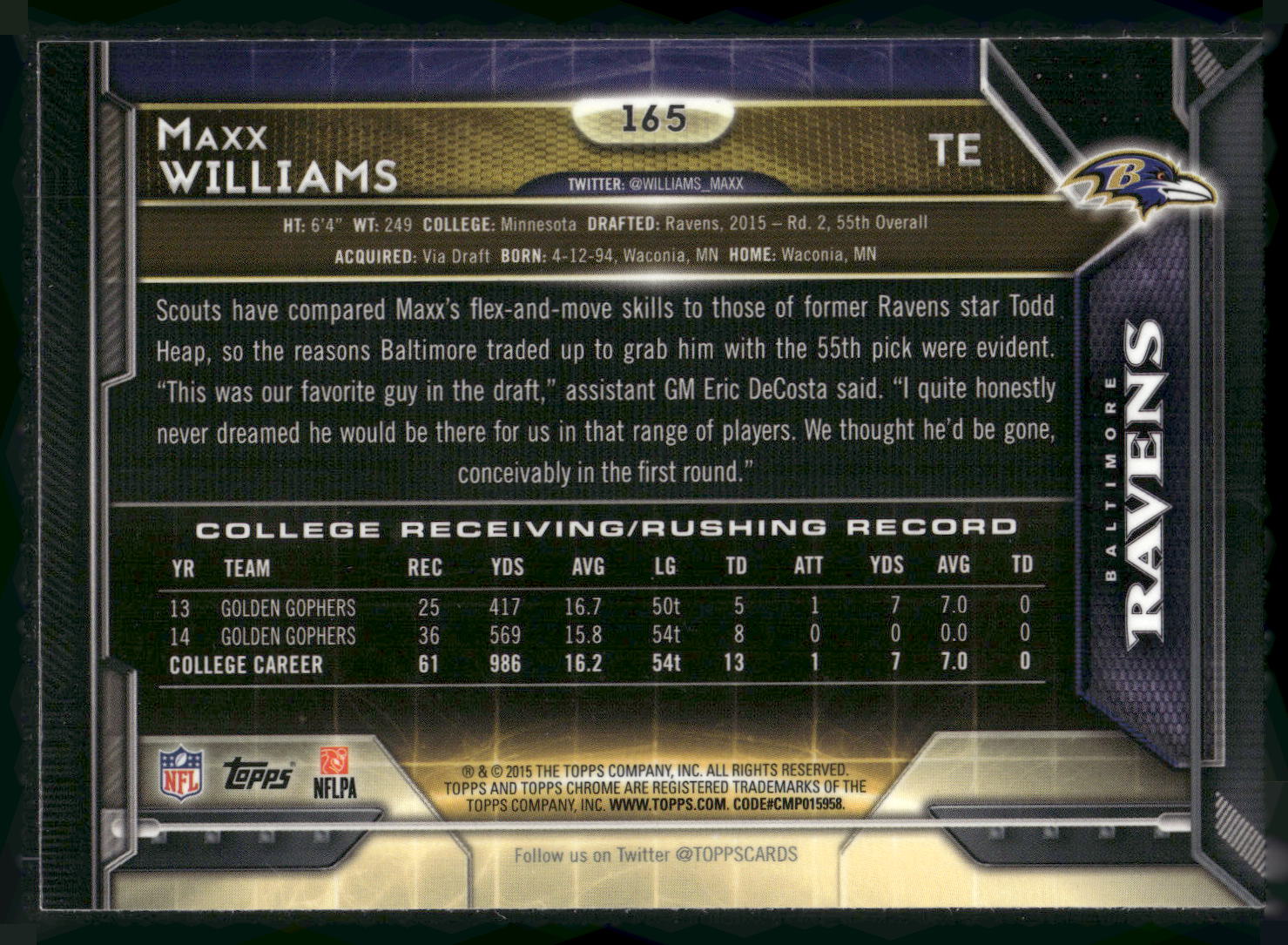2015 Topps Chrome #165 Maxx Williams