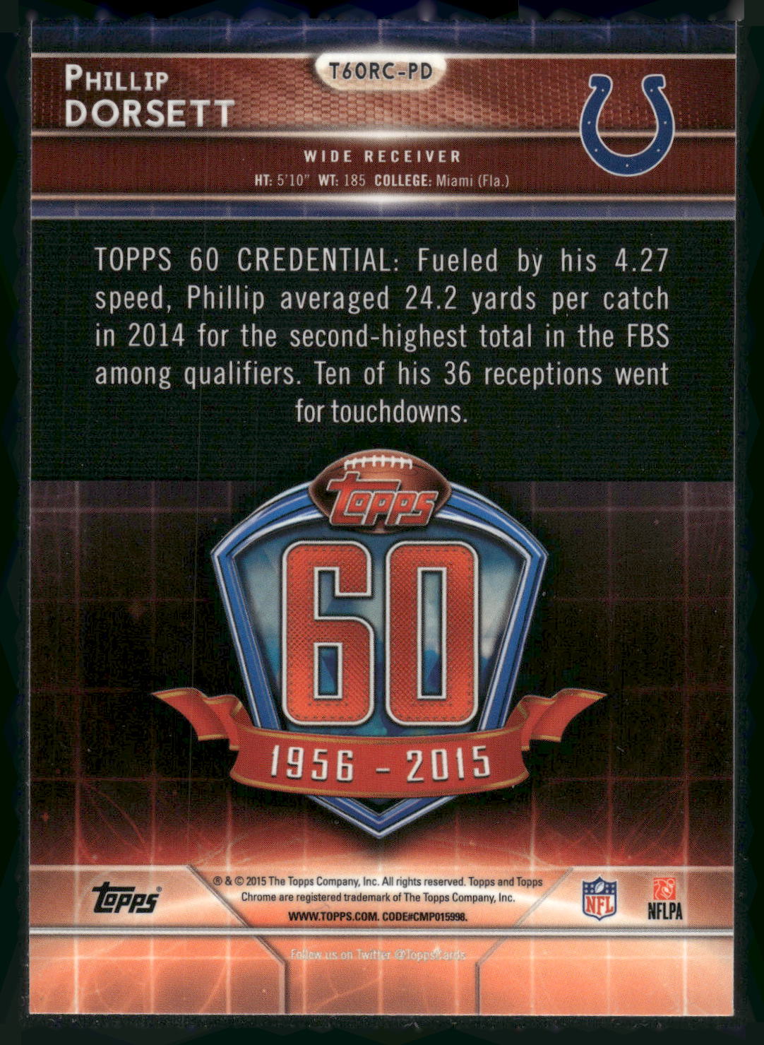 2015 Topps Chrome #T60RC-PD Phillip Dorsett 60th Anniversary Rookies