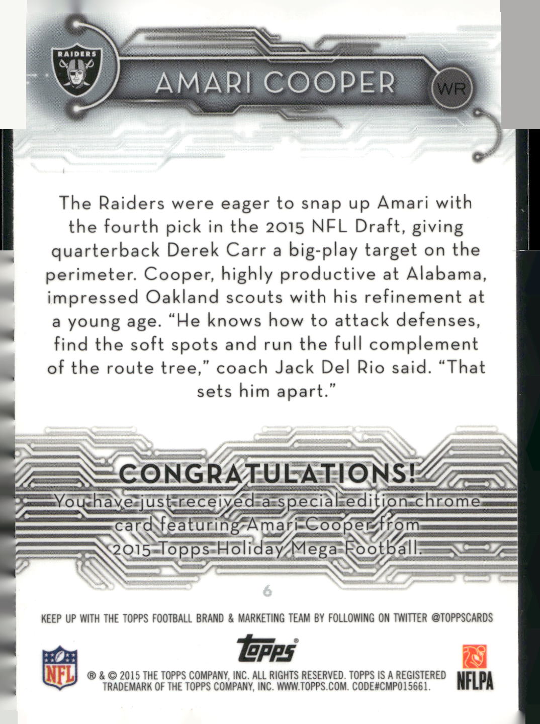 2015 Topps #6 Amari Cooper Holiday Mega Football