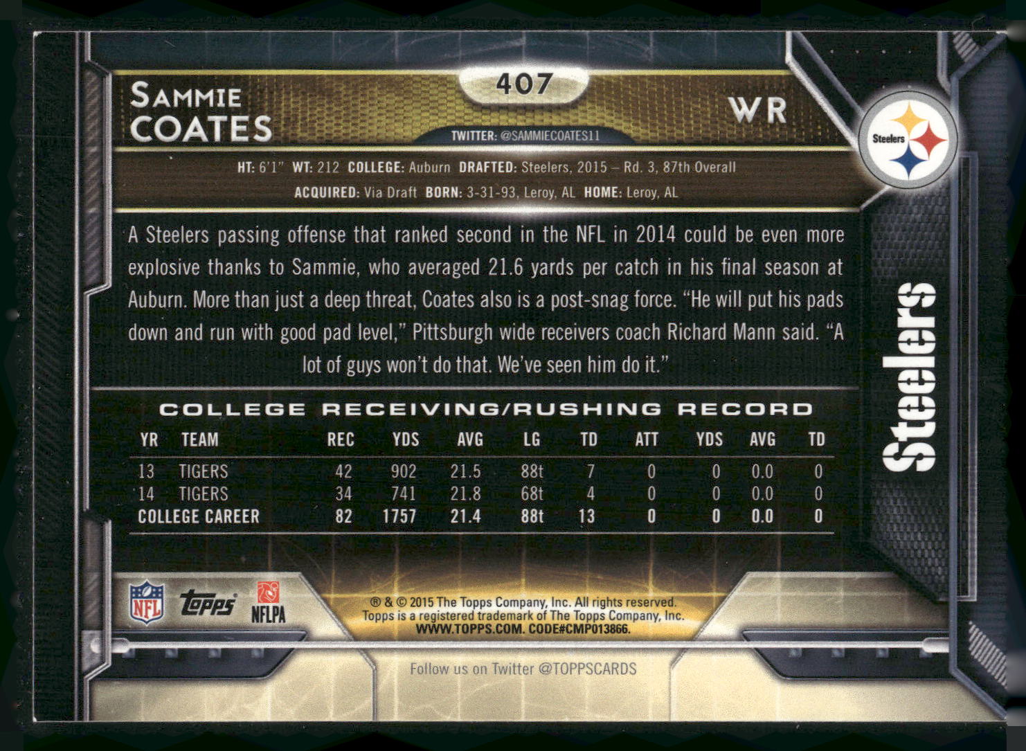 2015 Topps #407 Sammie Coates