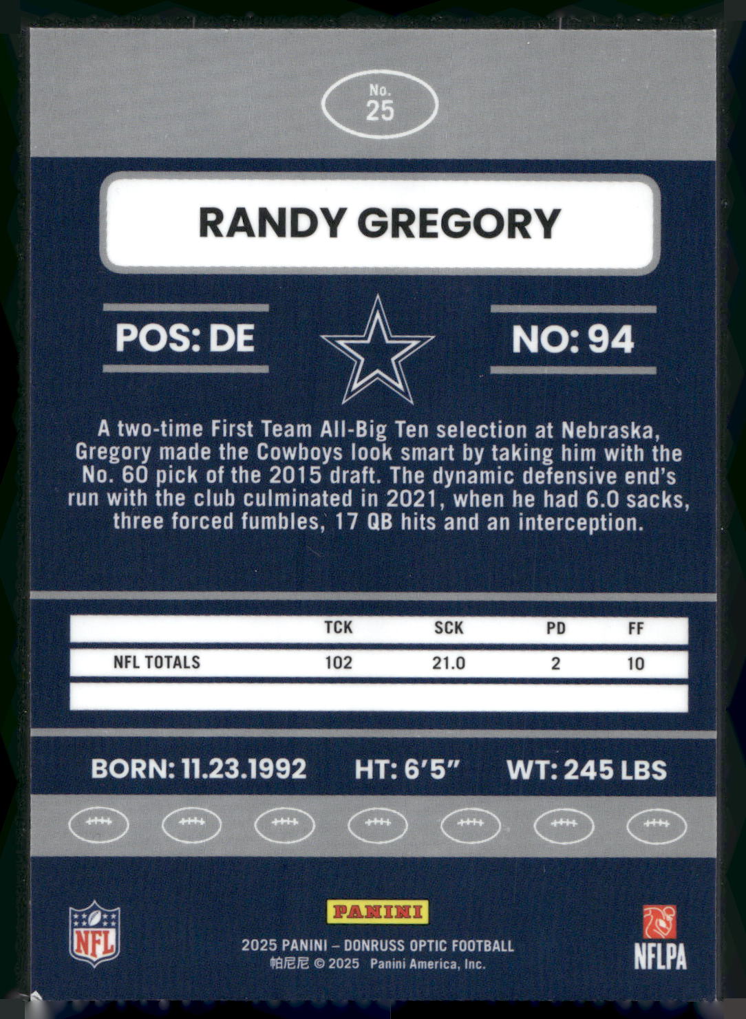 2025 Donruss Optic #25 Randy Gregory 2015 Retro