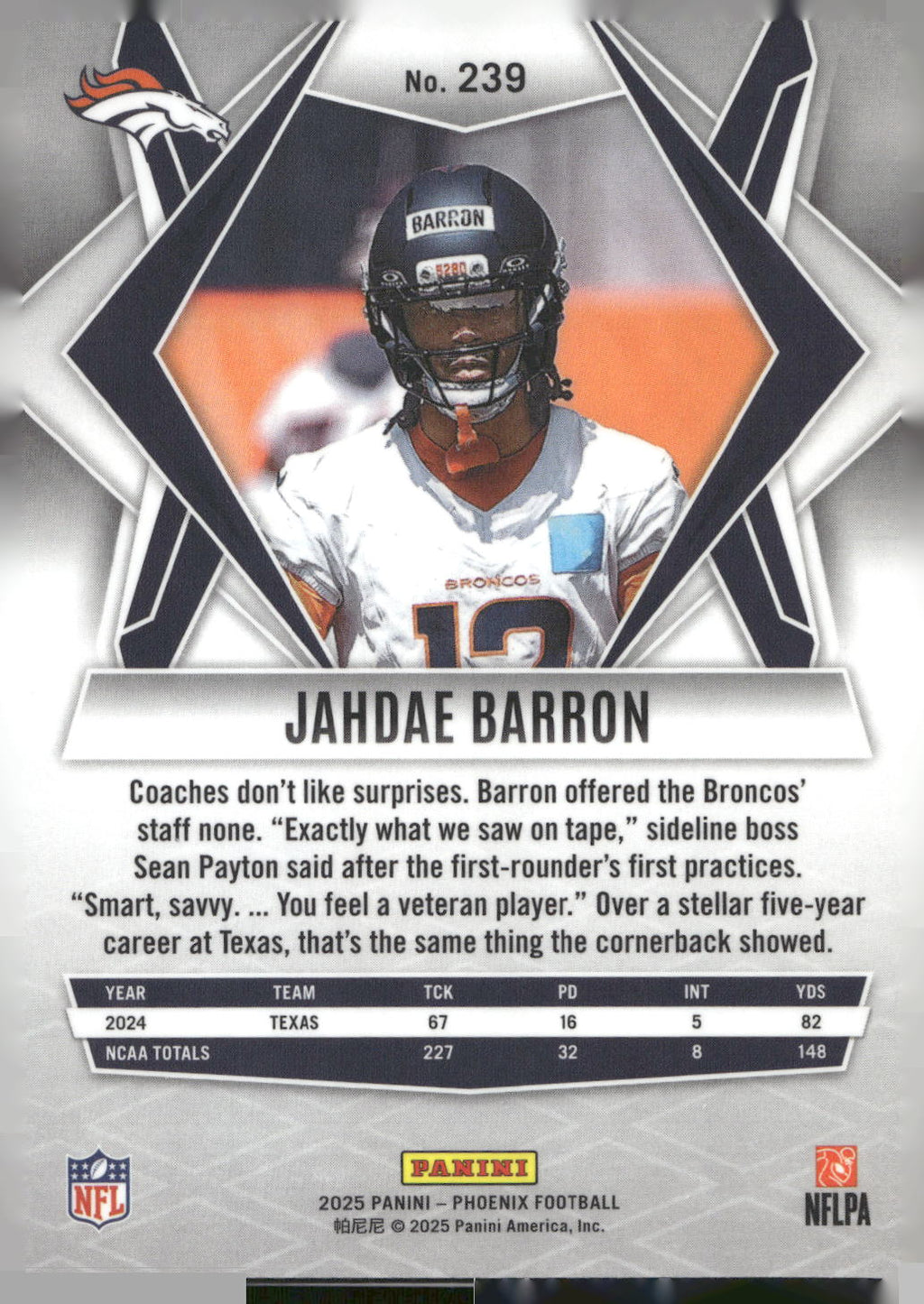 2025 Panini Phoenix #239 Jahdae Barron Silver Lava Prizm
