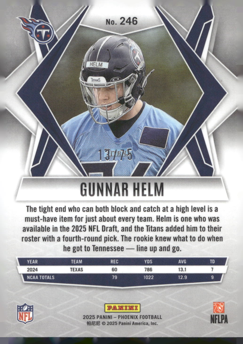 2025 Panini Phoenix #246 Gunnar Helm Silver Lava Prizm