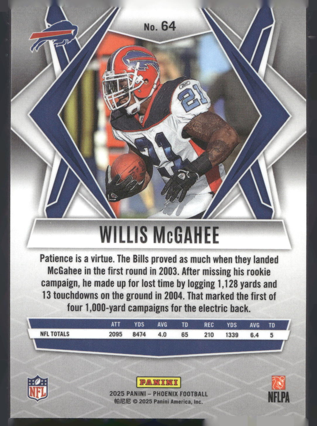 2025 Panini Phoenix #64 Willis McGahee Silver Lava Prizm