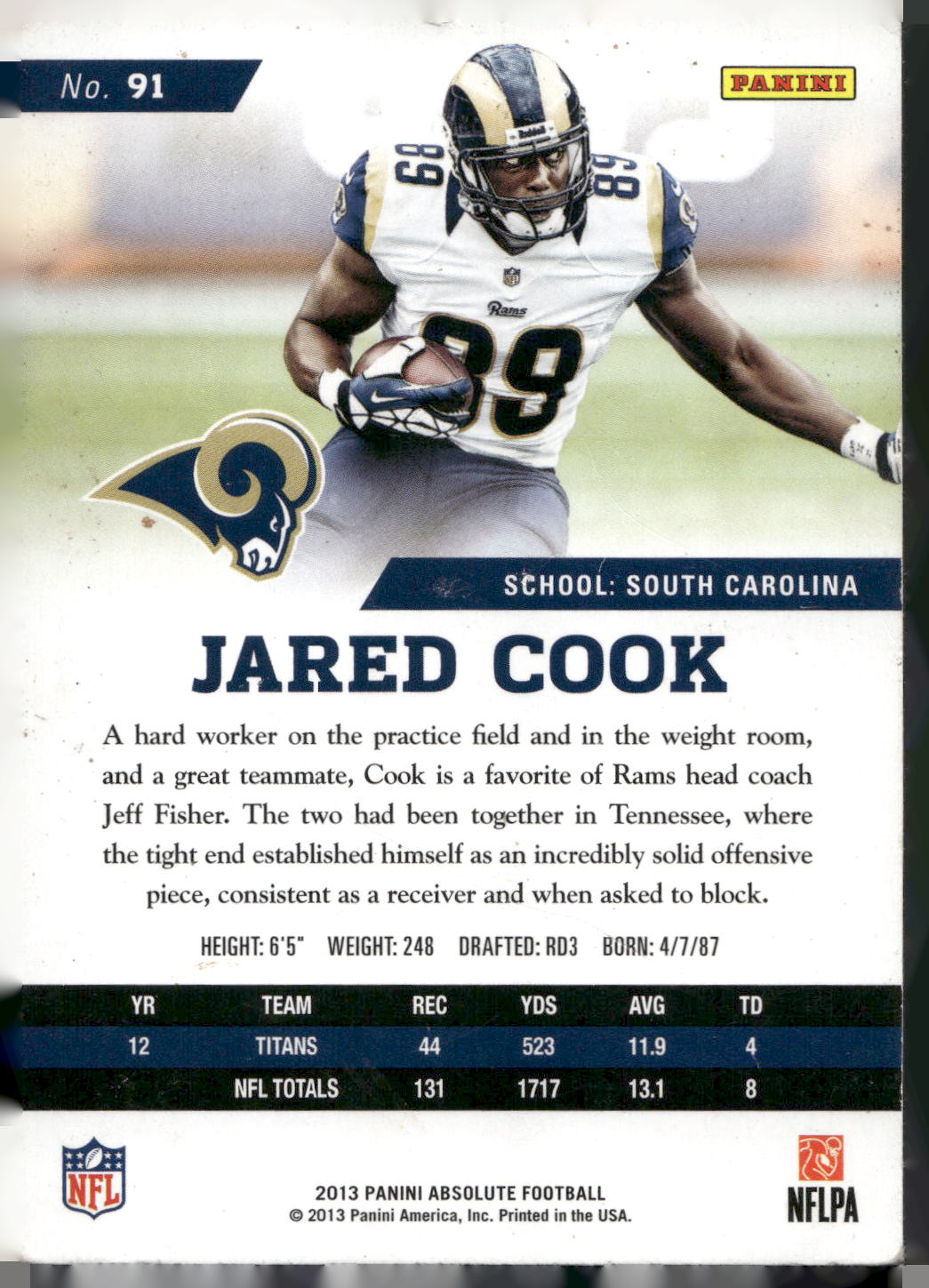 2013 Panini Absolute #91 Jared Cook Retail