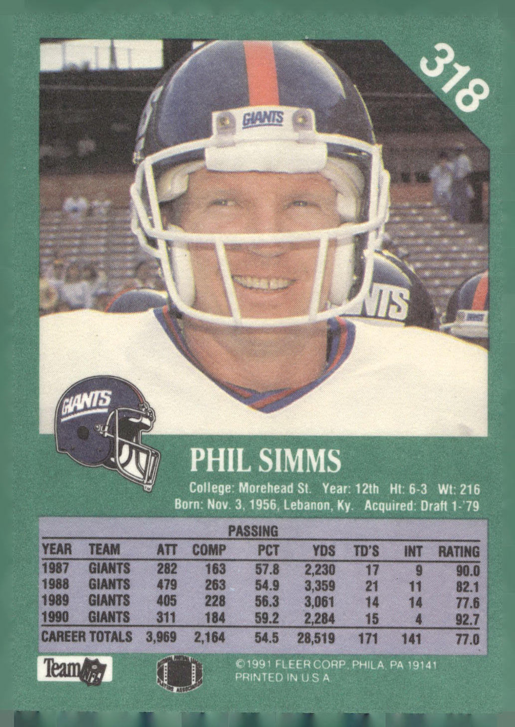 1991 Fleer #318 Phil Simms
