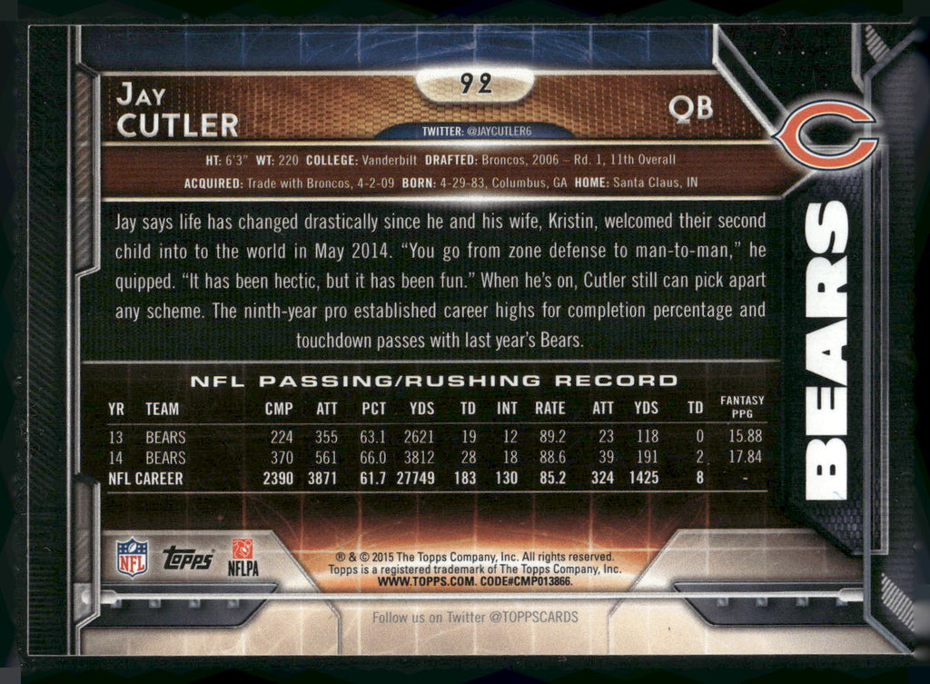 2015 Topps #92 Jay Cutler