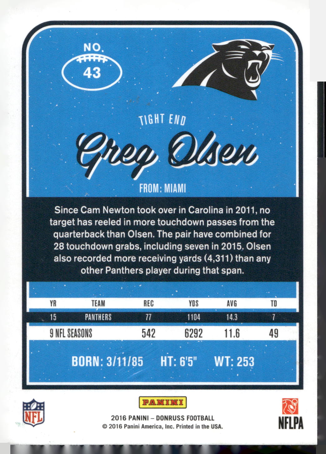 2016 Donruss #43 Greg Olsen