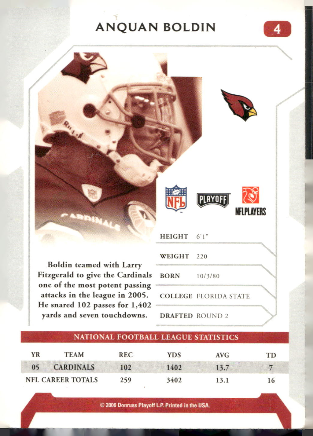 2006 Playoff NFL Playoffs #4 Anquan Boldin