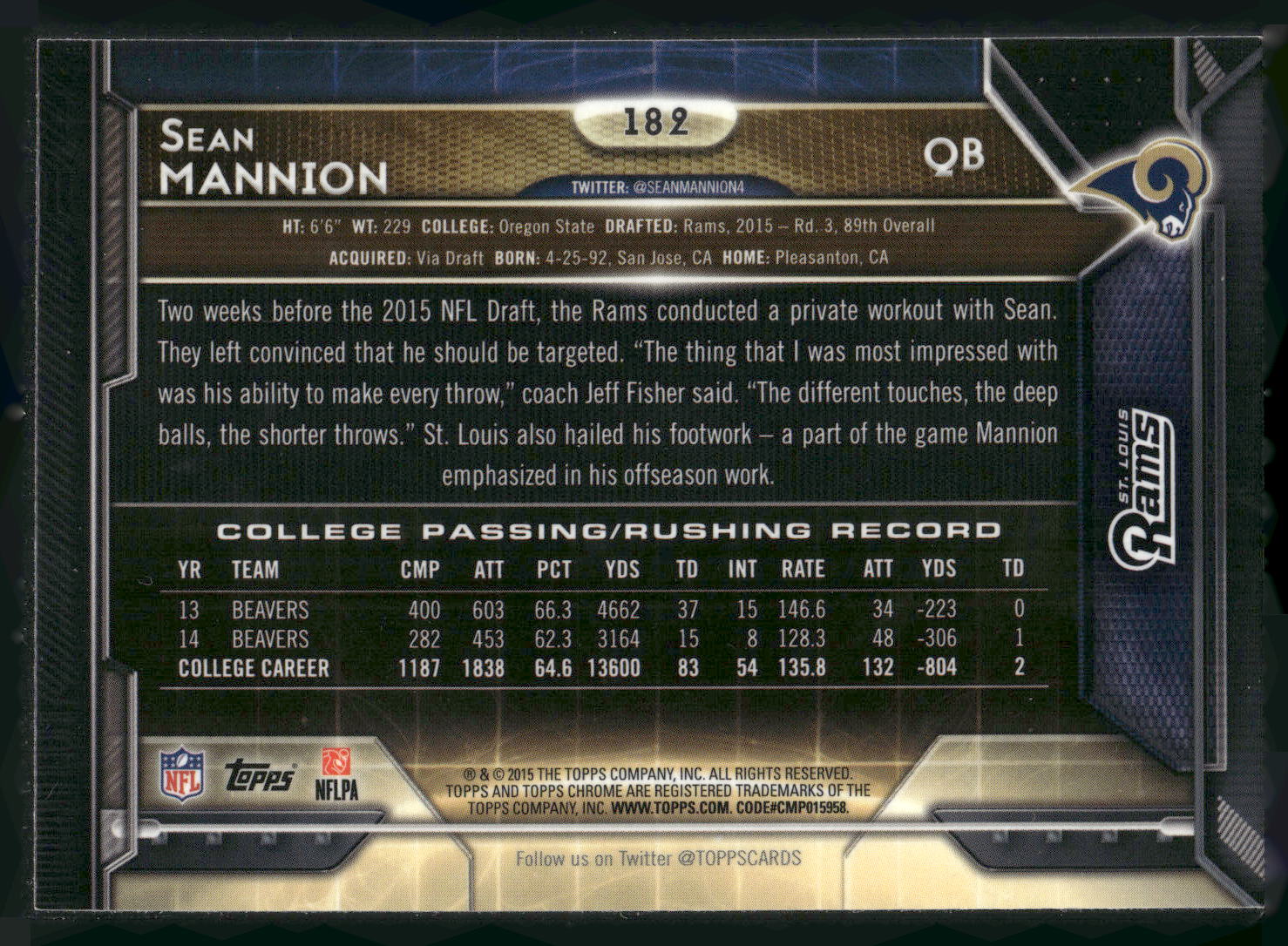 2015 Topps Chrome #182 Sean Mannion