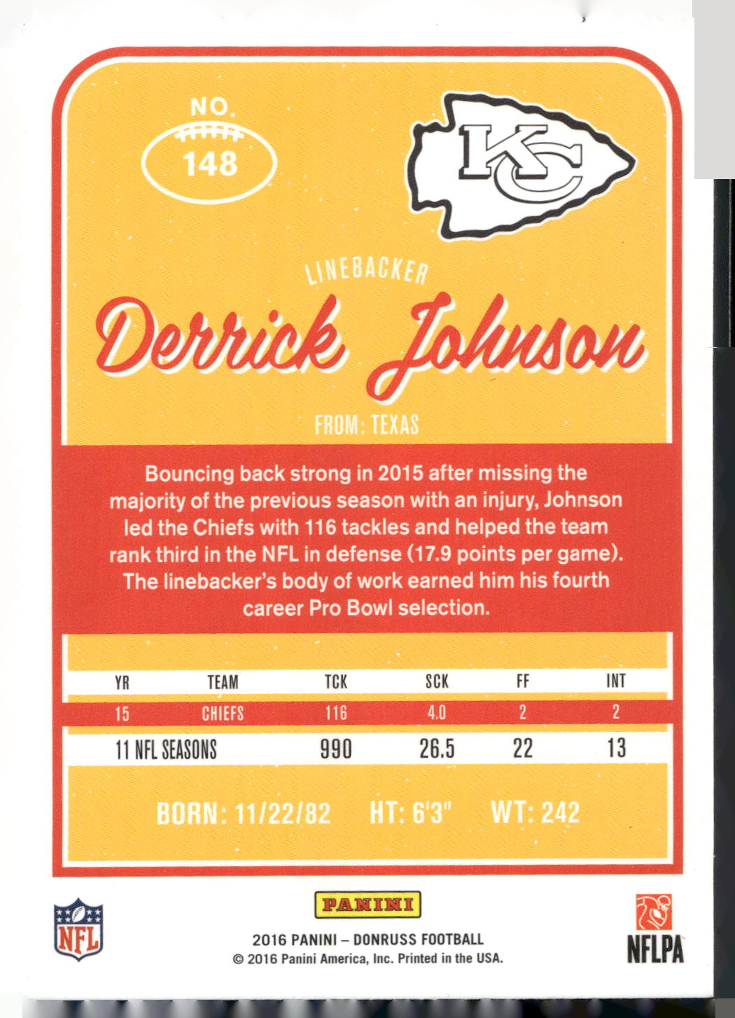 2016 Donruss #148 Derrick Johnson