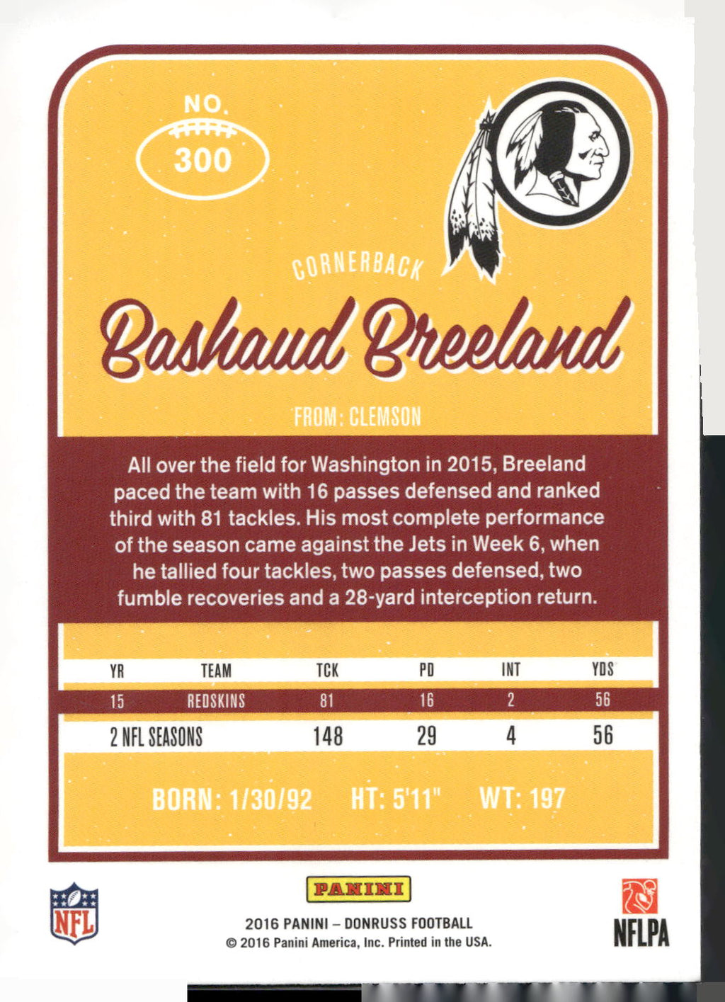 2016 Donruss #300 Bashaud Breeland