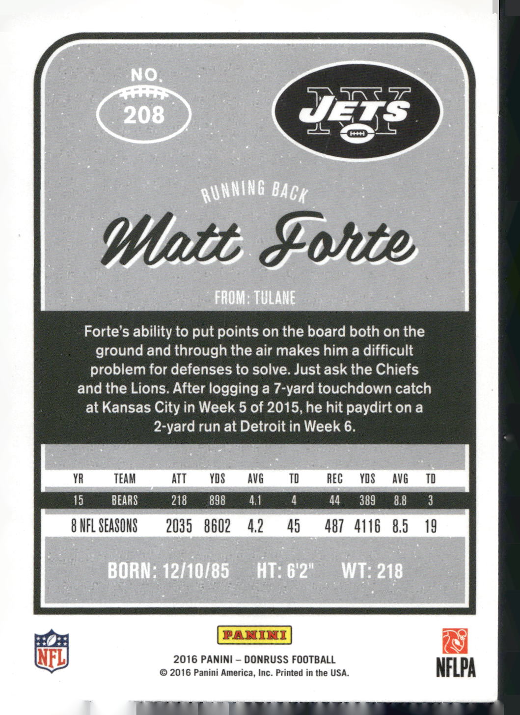 2016 Donruss #208 Matt Forte
