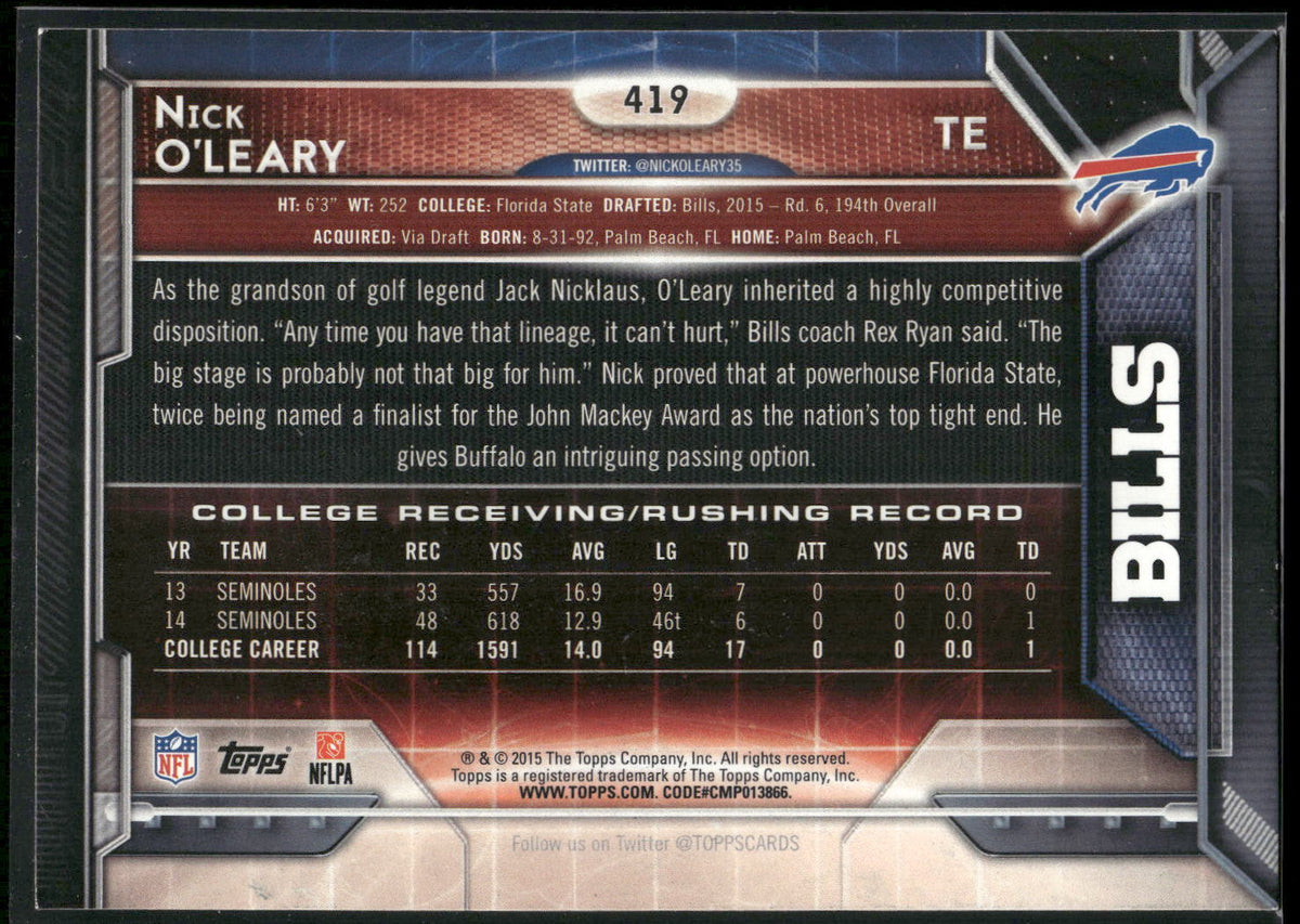 2015 Topps #419 Nick O'Leary