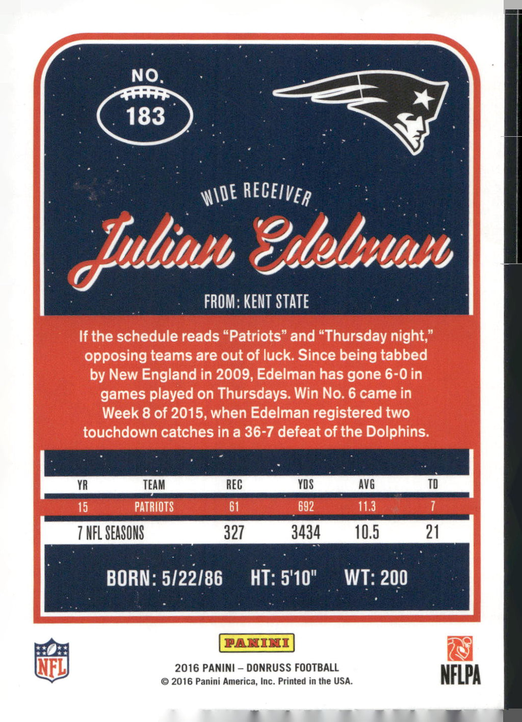 2016 Donruss #183 Julian Edelman