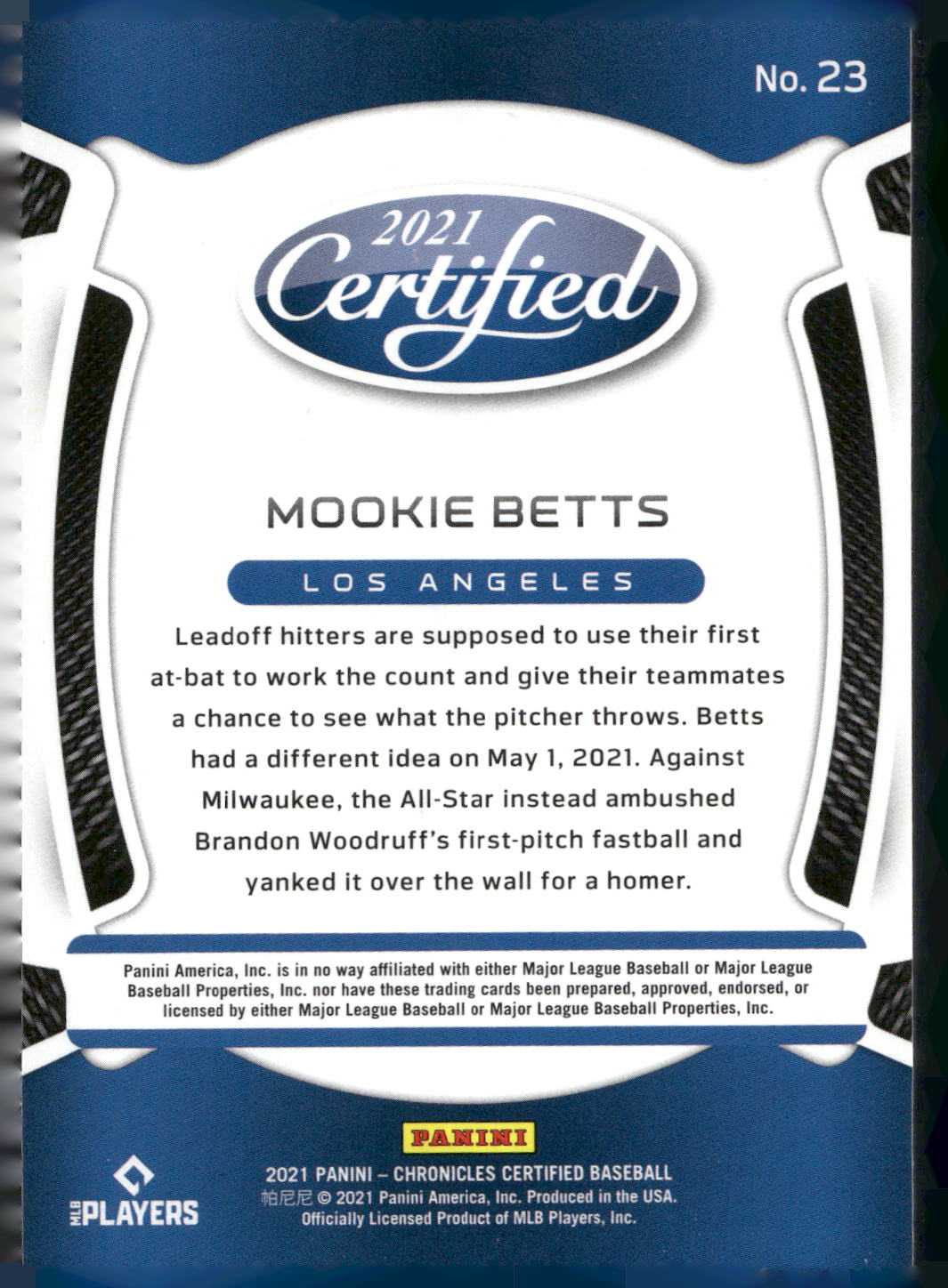 2021 Panini Chronicles #23 Mookie Betts Certified