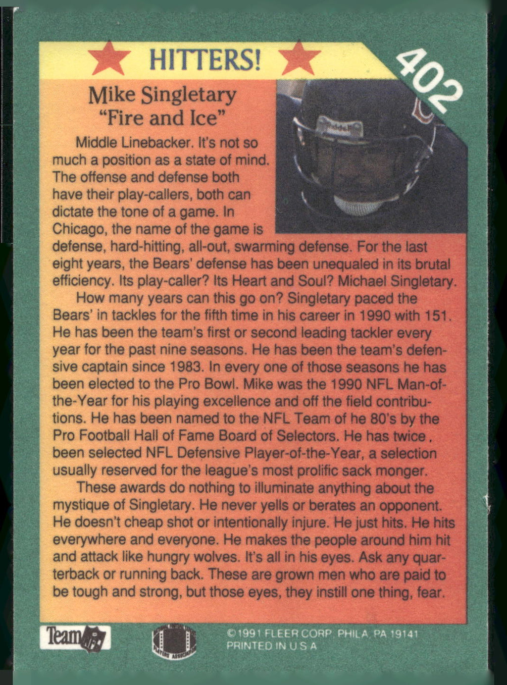 1991 Fleer #402 Mike Singletary