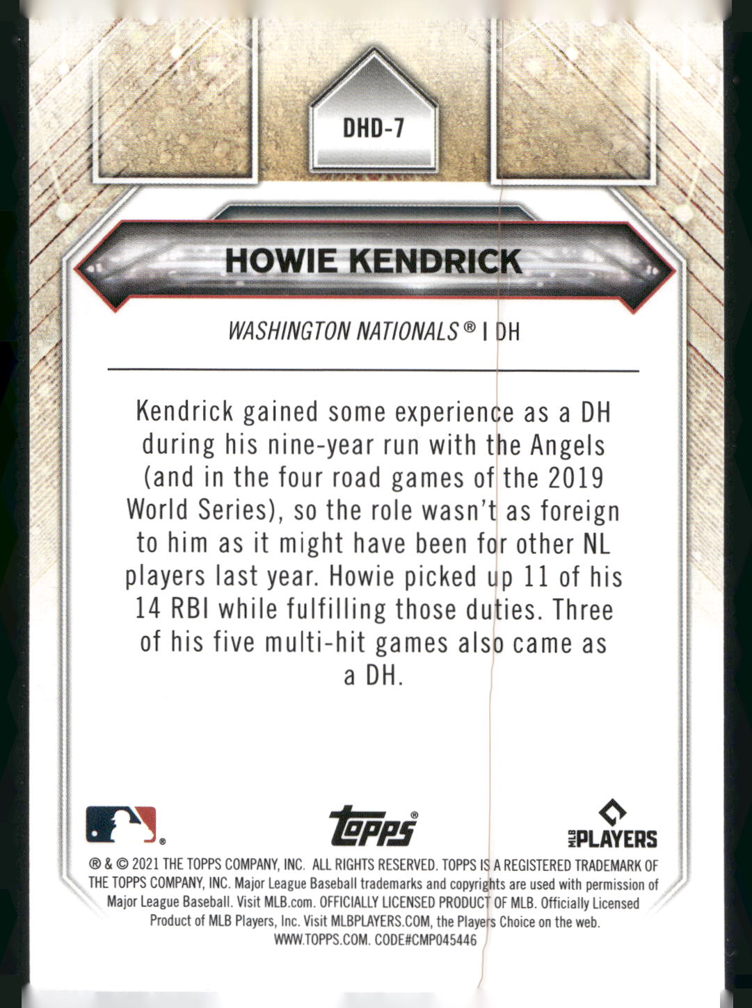 2021 Topps #DHD-7 Howie Kendrick DH Debuts
