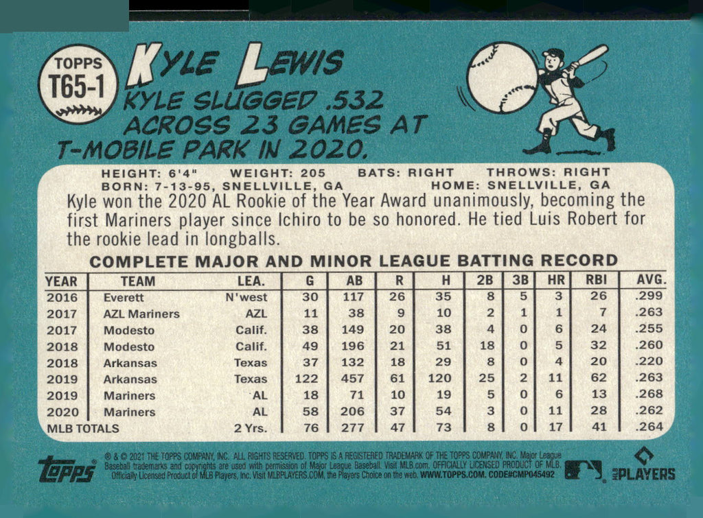 2021 Topps #T65-1 Kyle Lewis 1965 Topps Redux