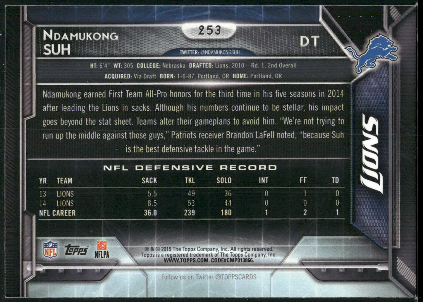 2015 Topps #253 Ndamukong Suh