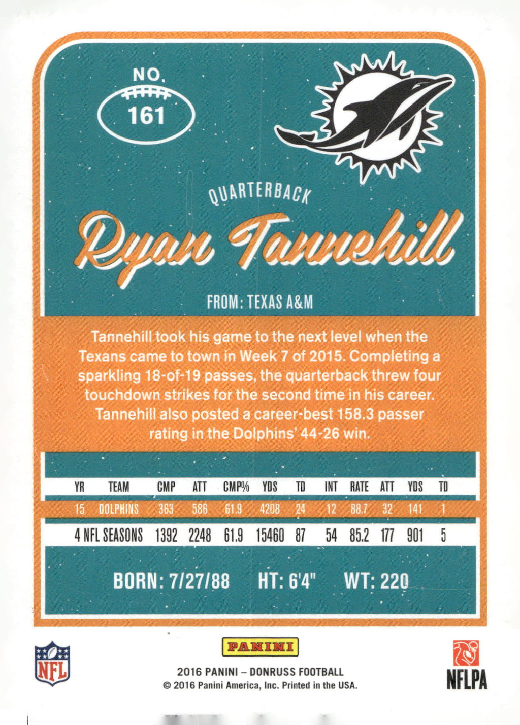 2016 Donruss #161 Ryan Tannehill