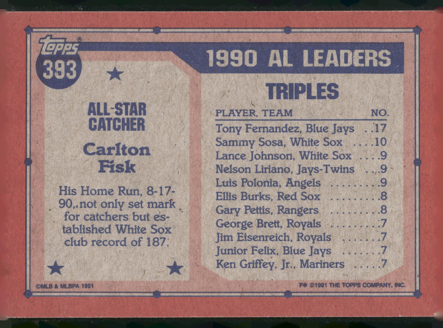 1991 Topps #393 Carlton Fisk