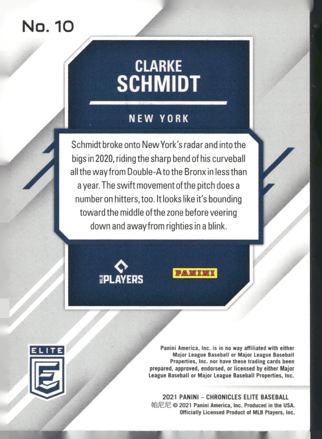 2021 Panini Chronicles #10 Clarke Schmidt Elite