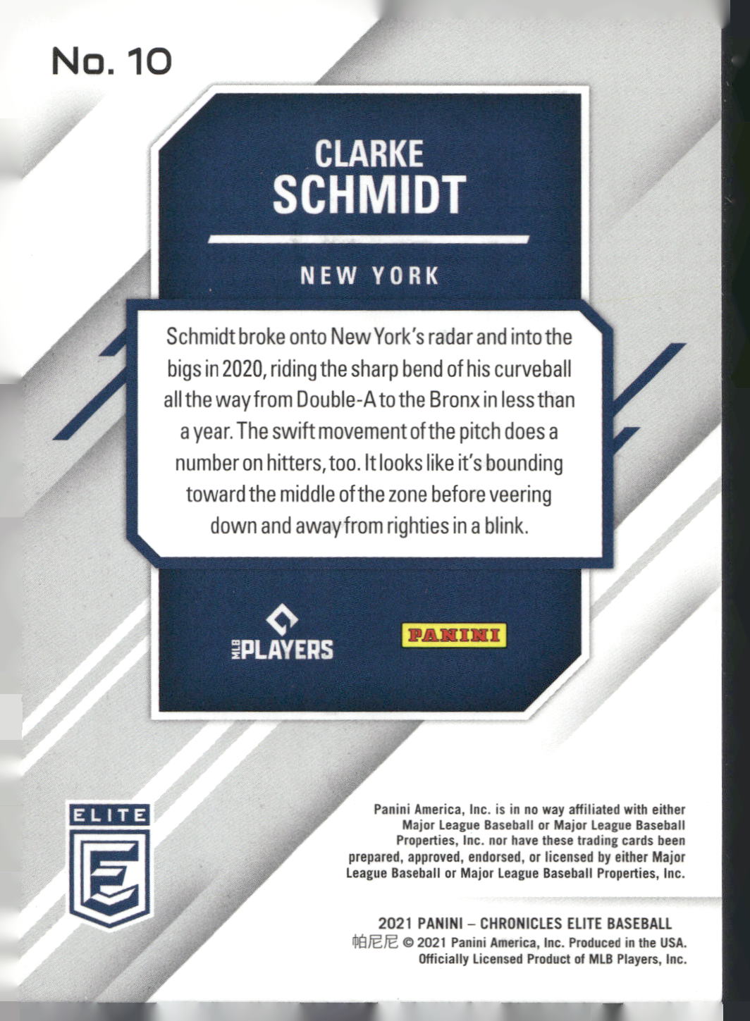 2021 Panini Chronicles #10 Clarke Schmidt Elite