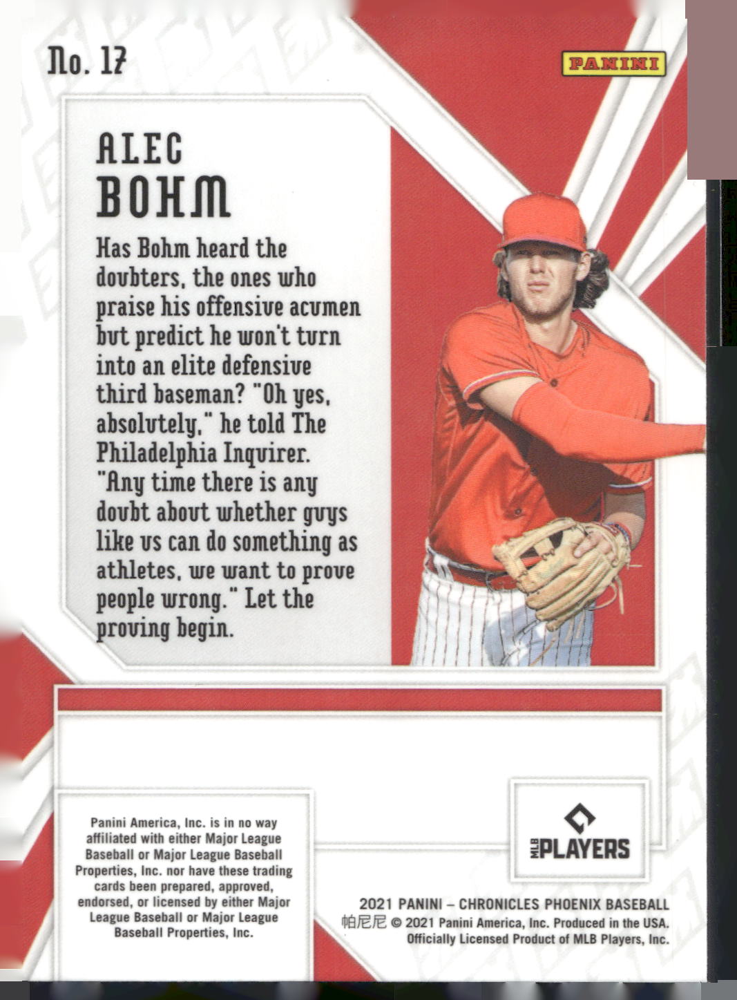 2021 Panini Chronicles #17 Alec Bohm Phoenix Building Blocks