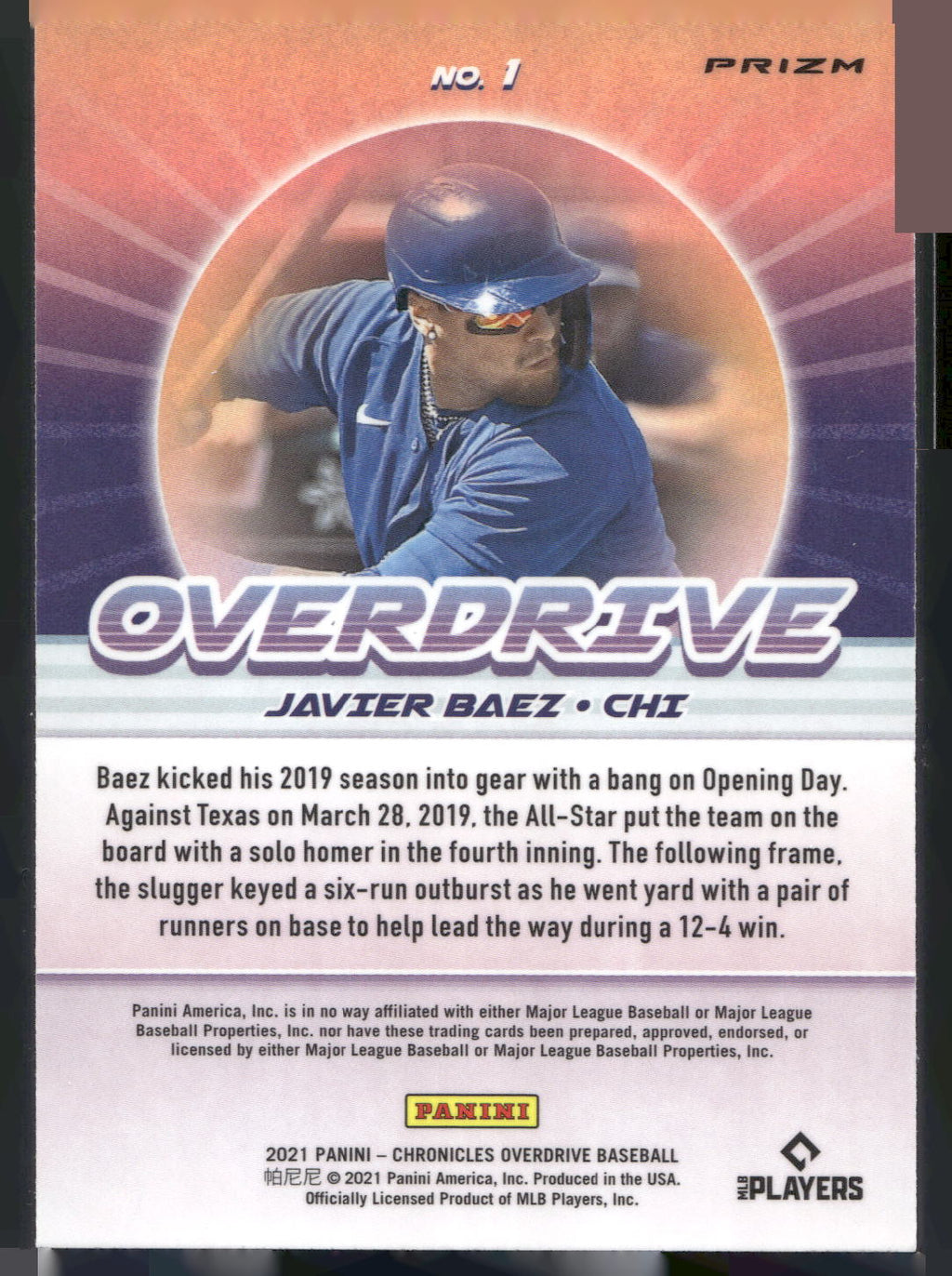 2021 Panini Chronicles #1 Javier Baez Overdrive Building Blocks