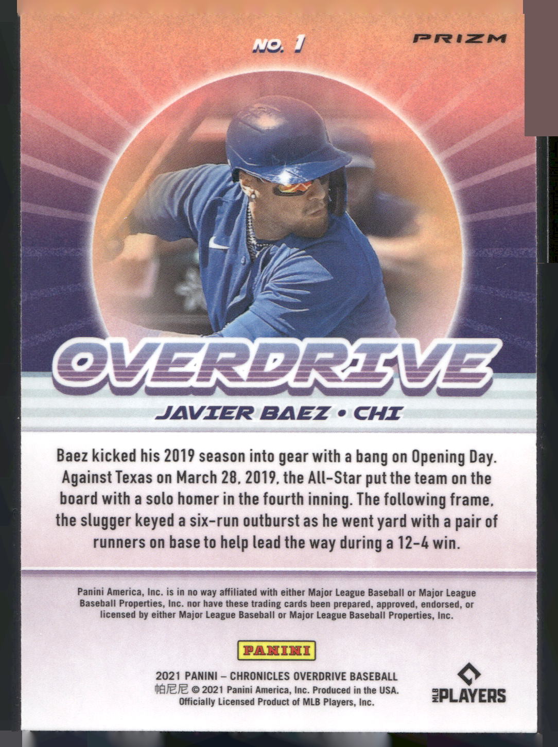 2021 Panini Chronicles #1 Javier Baez Overdrive Building Blocks