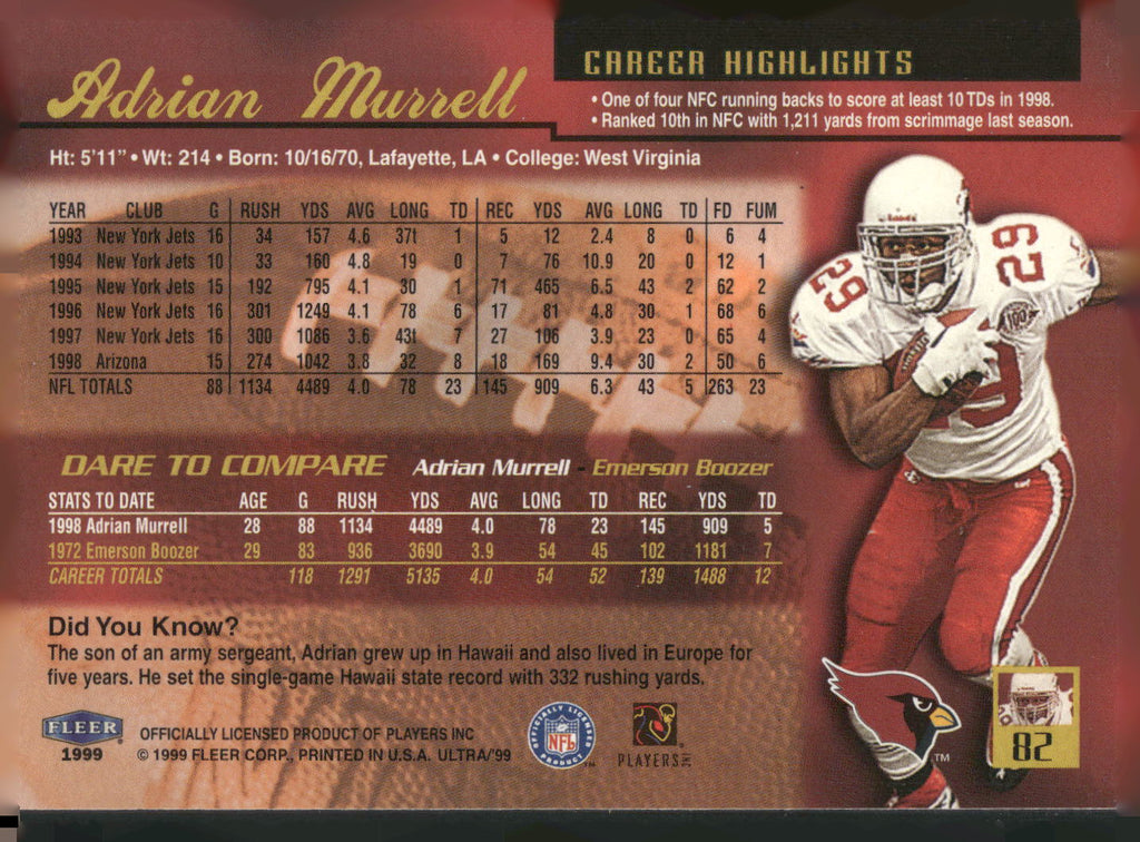 1999 Ultra #82 Adrian Murrell